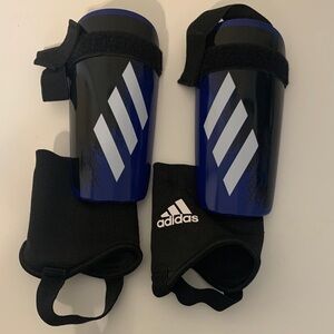 Adidas Black and Blue Shin Guards with White Stripes